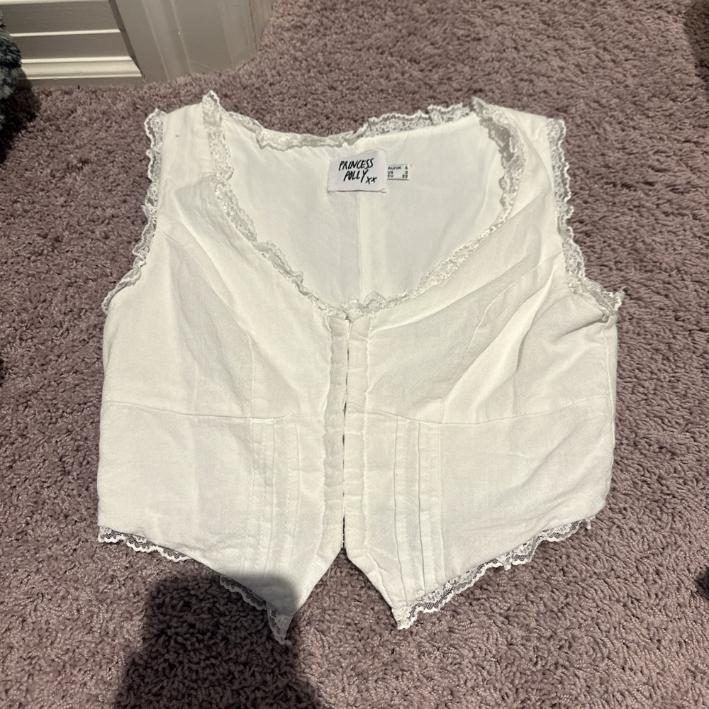 Princess Polly Cream Lace-Trimmed Blouse